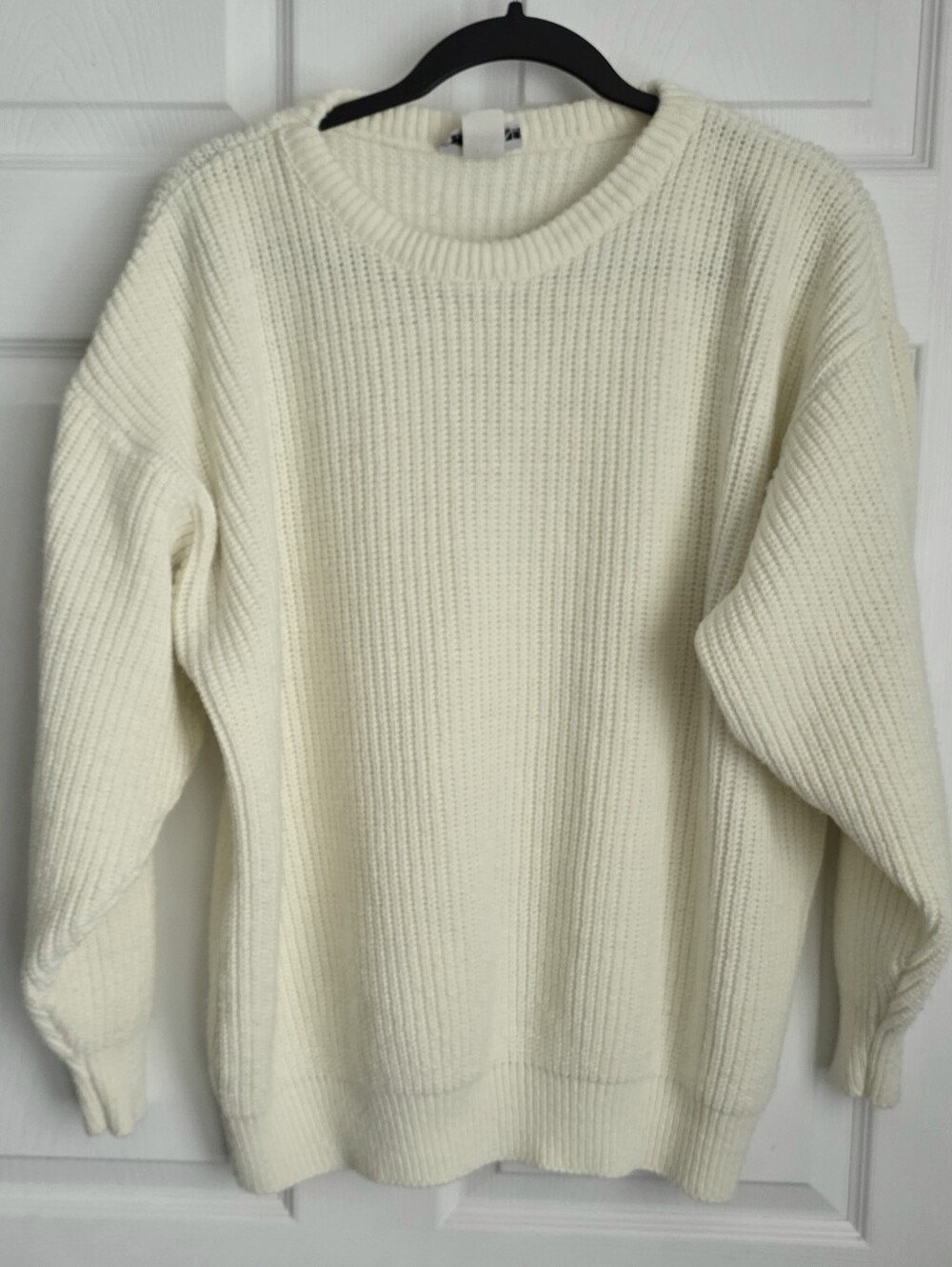 Vintage 80s Retro Garan Cream Ribbed Knit Crewneck Sweater Size Large USA Made